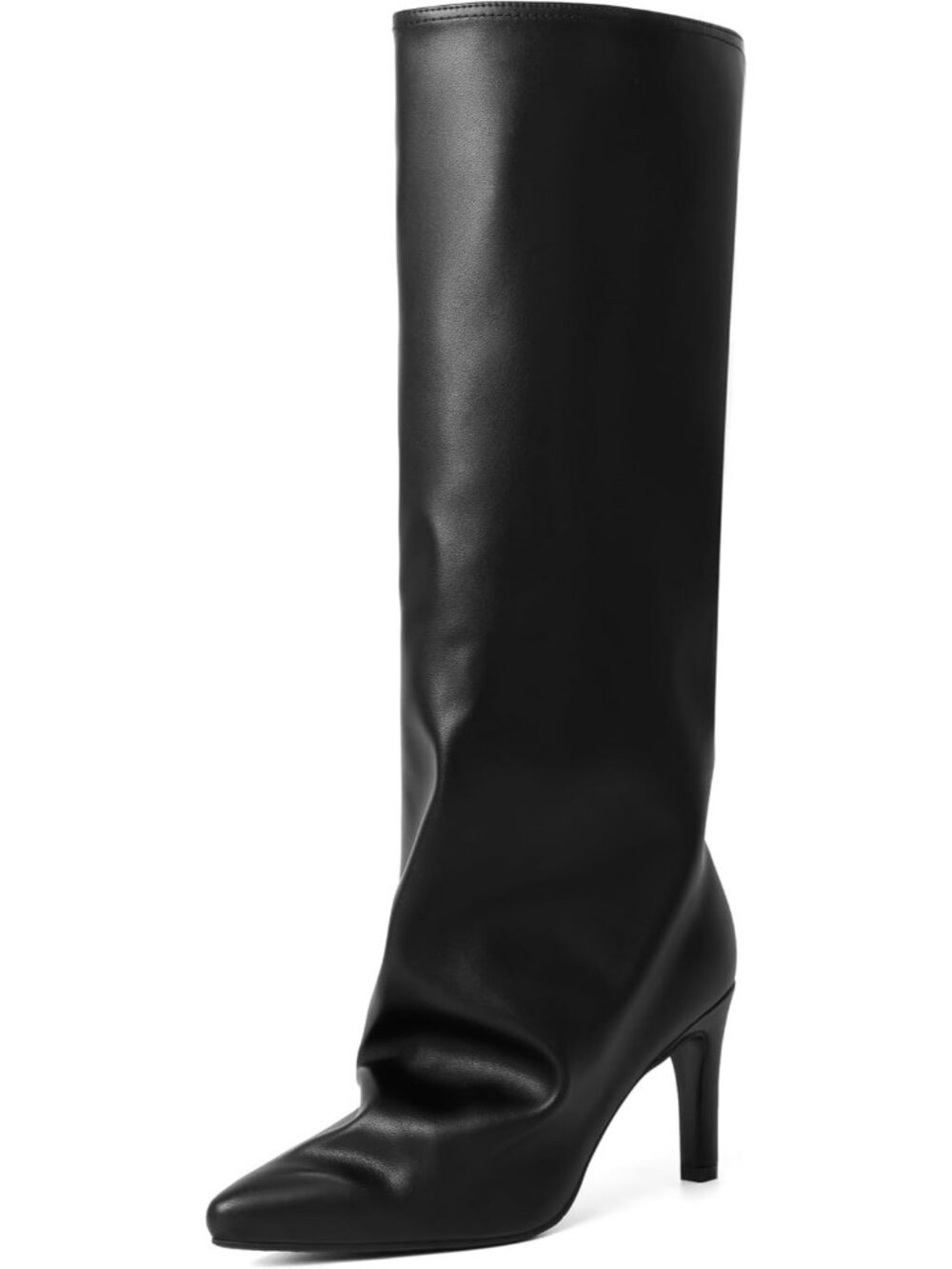 Women's Black Slouchy Fashion Side Zipper Non-slip Sole Stiletto Knee High Boots